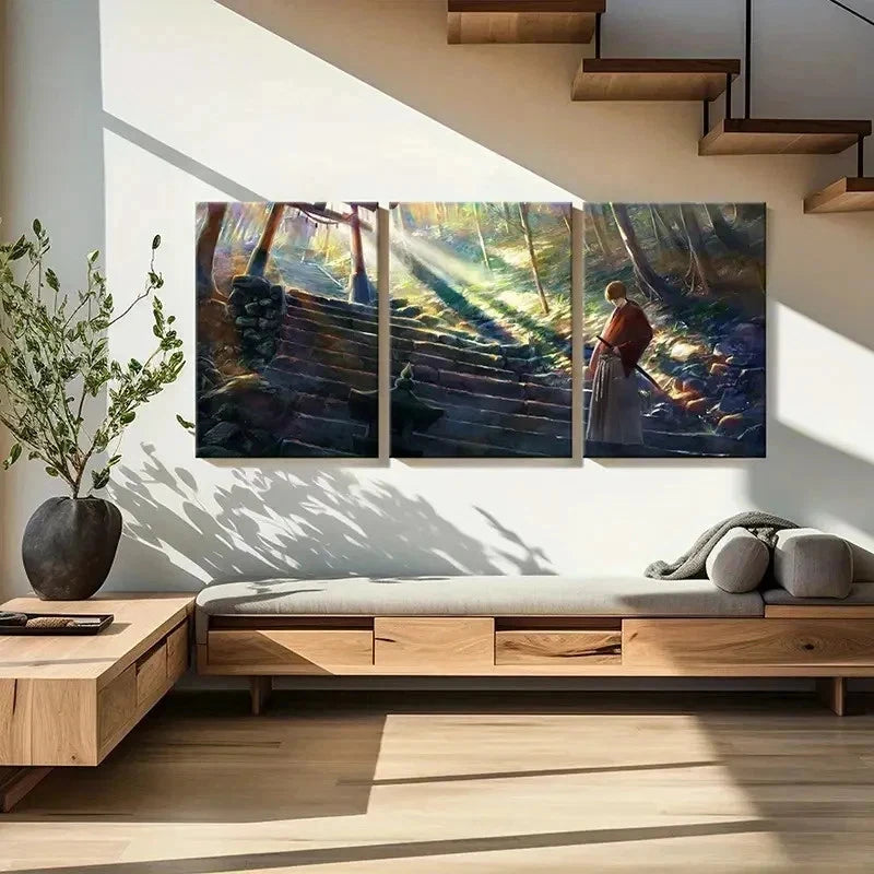 3pcs Japanese Classic Anime Swordsman Wall Art Set Canvas Framed 50x70cm - High Quality Print 100% Australian Made Wall Canvas Ready to Hang
