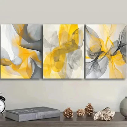 3pcs Abstract Shapes In Yellow And Gray Wall Art Canvas Unframed - High Quality Print 100% Australian Made Wall Canvas - Bella Home Decor