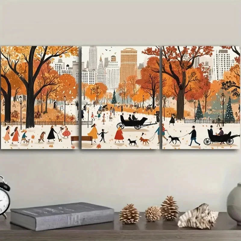 3pcs Set Central Park City Print Painting Metal Print Ready to Hang Art - Bella Home Decor
