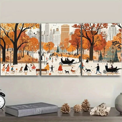 3pcs Set Central Park City Print Painting Metal Print Ready to Hang Art - Bella Home Decor