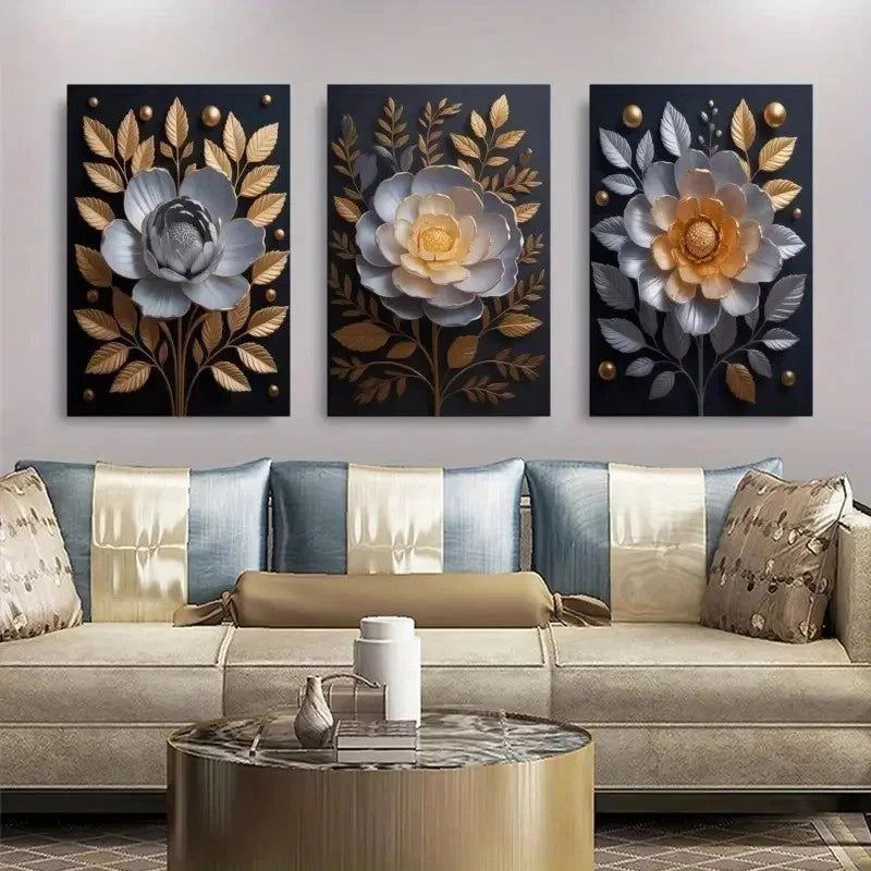 3pcs Elegant Floral CanvasWall Art Canvas  Wall Art Set Canvas Framed 50x70cm - High Quality Print 100% Australian Made Wall Canvas Ready to Hang