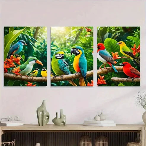3pcs Colorful Parrot and Exotic Birds Painting Wall Art Set Canvas Unframed - High Quality Print 100% Australian Made Wall Canvas - Bella Home Decor