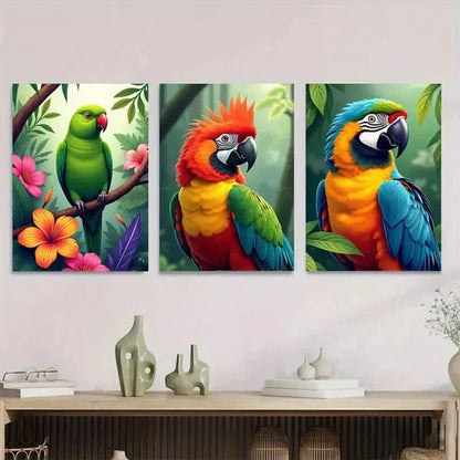 3pcs Colorful Parrot Tropical Bird Picture Wall Art Canvas Unframed - High Quality Print 100% Australian Made Wall Canvas - Bella Home Decor