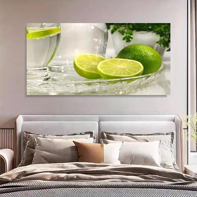 Summer Lime & Mojito Wall Art Canvas Office Home Room Framed 120x60cm - Bella Home Decor