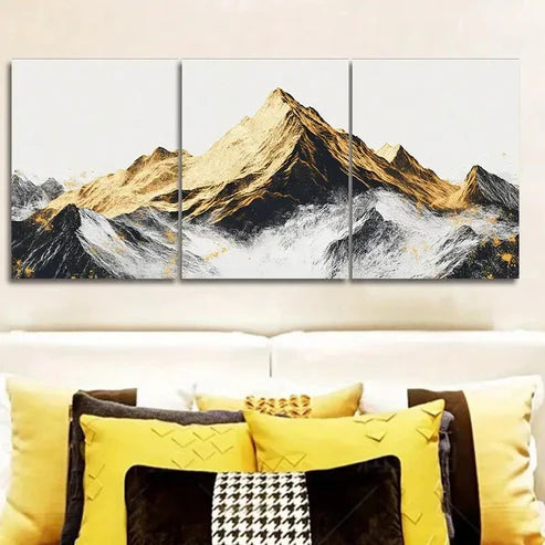 3pcs Golden and Silver Mountains Wall Art Canvas Unframed - High Quality Print 100% Australian Made Wall Canvas - Bella Home Decor