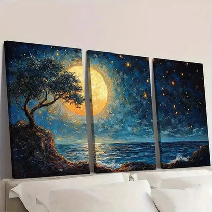 3pcs Night Lights Seaside & Mermaid Design  Wall Art Canvas Unframed - High Quality Print 100% Australian Made Wall Canvas - Bella Home Decor