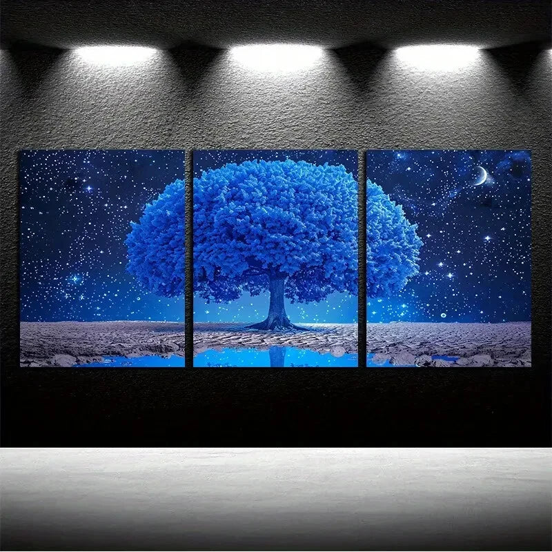 3pcs Tree with Blue Leaves with Sky View Metal Print Ready to Hang Art - Bella Home Decor