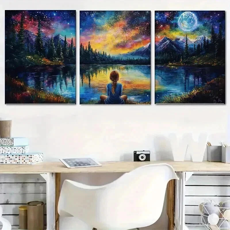 3pcs Starry Night Landscape Mountain Perfect Wall Art Set Canvas Framed 60x90cm - High Quality Print 100% Australian Made Wall Canvas Ready to Hang - Bella Home Decor