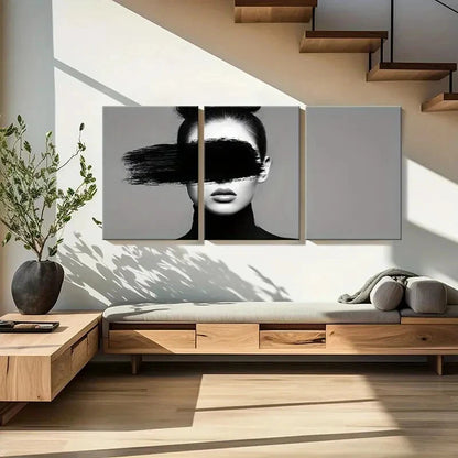 3pcs Abstract Woman Portrait Black White Art Metal Print Ready to Hang Art - Bella Home Decor