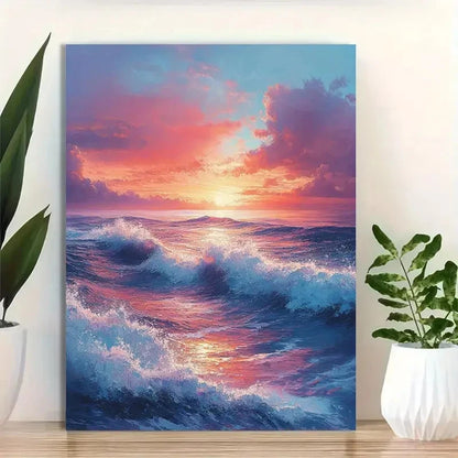 Beautiful Tranquil Sunrise Beach View Painting 40x60cm Metal Print Ready to Hang