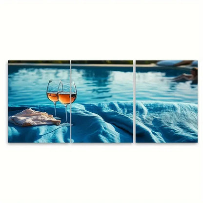 3pcs Wine o clock ski Wine & Bedsheet Pool Wall Art Set Canvas Framed 50x70cm - High Quality Print 100% Australian Made Wall Canvas Ready to Hang