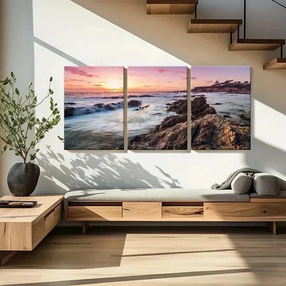 3pcs Vibrant Sunset Seaside Landscape Wall Art Canvas Unframed - High Quality Print 100% Australian Made Wall Canvas