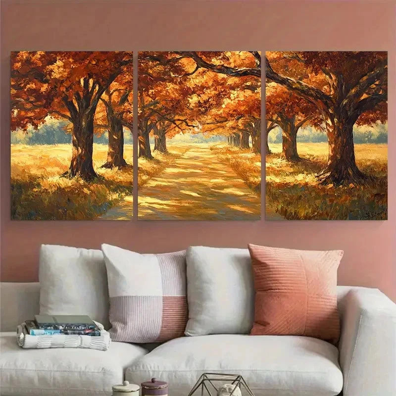 3pcs Autumn Louisiana Oak Valley Landscape Metal Print Ready to Hang Art - Bella Home Decor