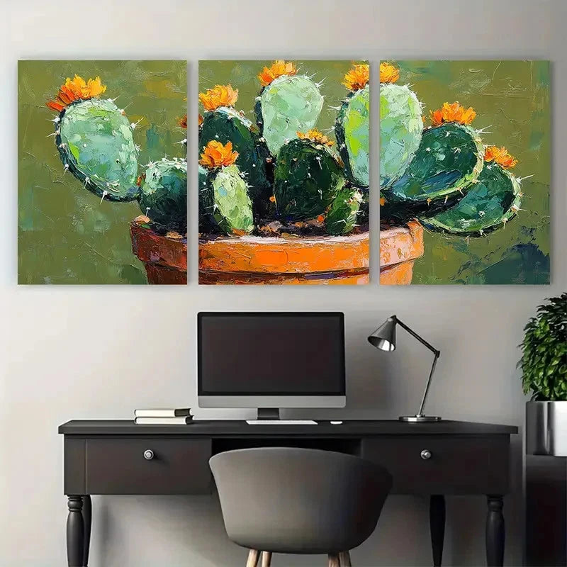 3pcs Garden Cacti in a Pot Mexican Illustration Wall Art Set Canvas Framed 60x90cm - High Quality Print 100% Australian Made Wall Canvas Ready to Hang - Bella Home Decor