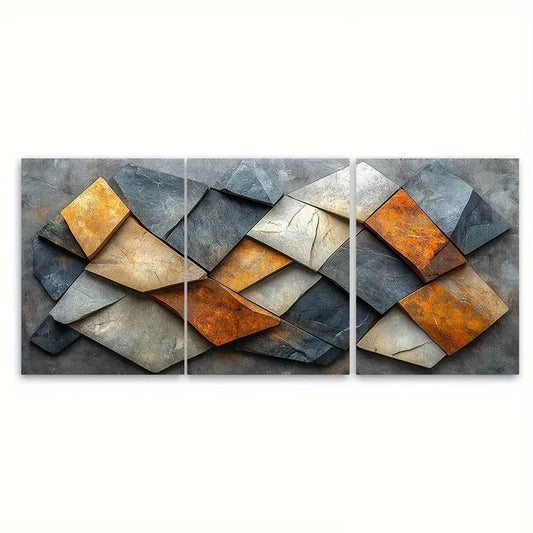 3pcs Geometric Marble Mosaic Metal Print Ready to Hang Art