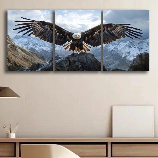 3pcs Eagle with Spread Wings Bird Themed Metal Print Ready to Hang Art
