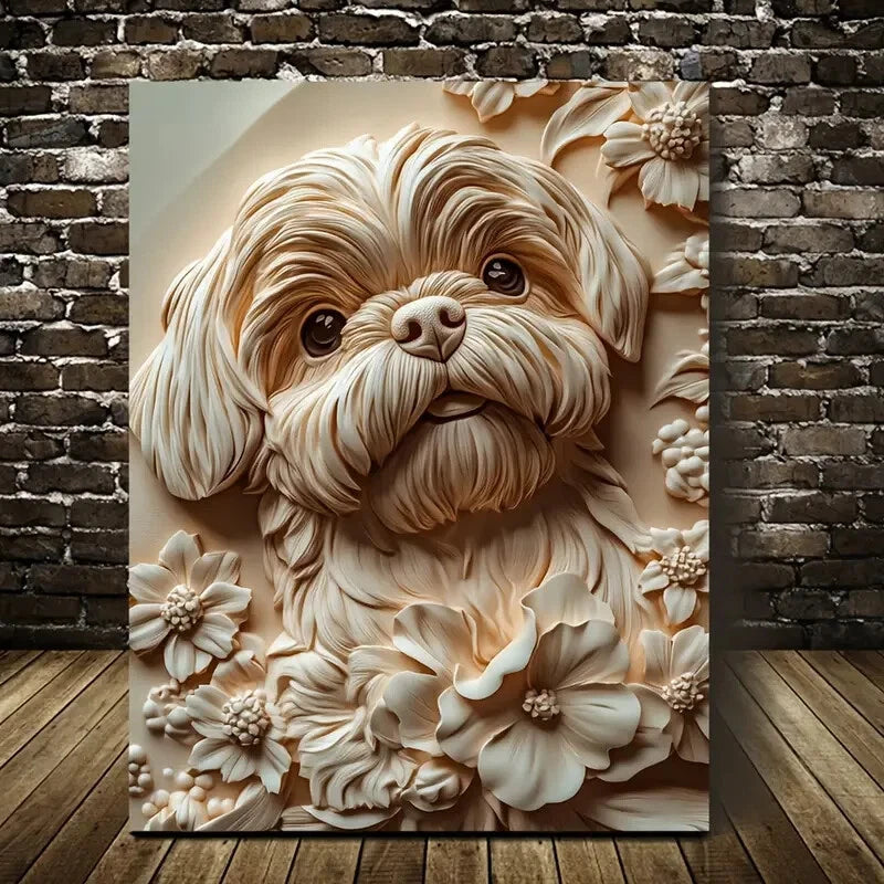 Shih Tzu Dog Surrounded by Heart Painting  40x60cm Metal Print Ready to Hang - Bella Home Decor