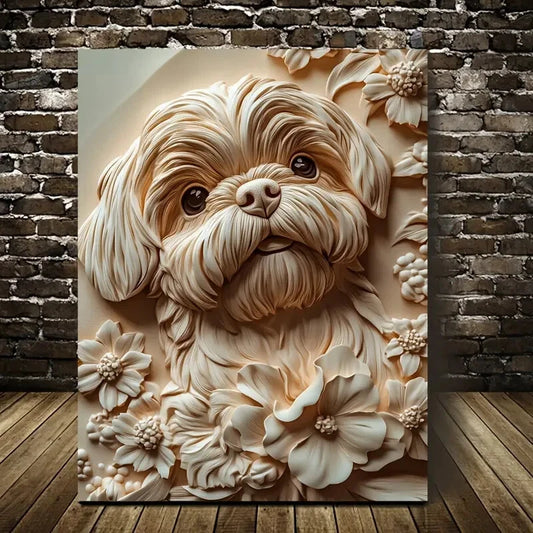Shih Tzu Dog Surrounded by Heart Painting  40x60cm Metal Print Ready to Hang - Bella Home Decor