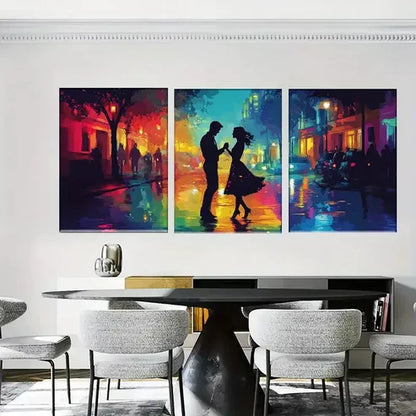 3pcs Romantic Street Dance Colorful Painting Wall Art Canvas Unframed - High Quality Print 100% Australian Made Wall Canvas