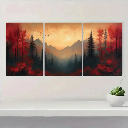 3pcs Nature-Inspired Abstract Landscape Design Metal Print Ready to Hang Art - Bella Home Decor