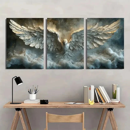 3pcs Angel Wings Abstract Vintage Style Wall Art Set Canvas Framed 60x90cm - High Quality Print 100% Australian Made Wall Canvas Ready to Hang