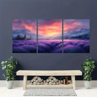 3pcs Lavender Field Provence Watercolor Art Metal Print Ready to Hang Art