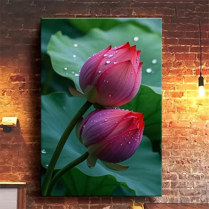 Pink for Lotus Buds, oil painting Metal Print Ready to Hang