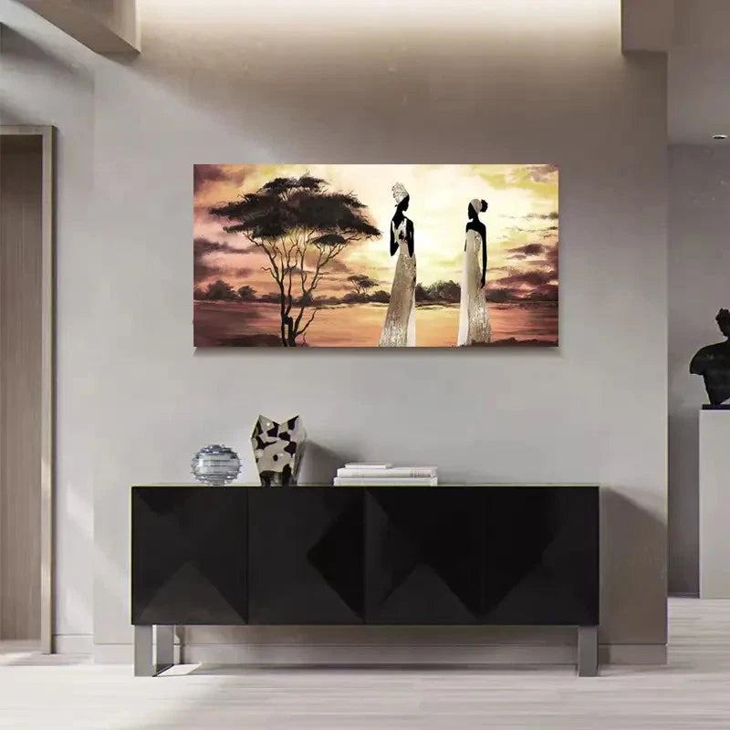 Deco African Sunset Savanna Wall Art Canvas Office Home Room Framed 120x60cm