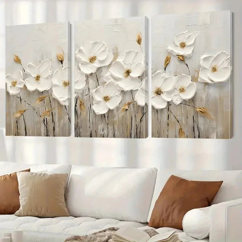 3pcs Abstract White Flowers Modern Perfect Wall Art Set Canvas Framed 40x60cm - High Quality Print 100% Australian Made Wall Canvas Ready to Hang - Bella Home Decor