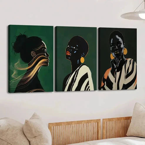 3pcs Black Women's Black & White Golden Wall Art Canvas Unframed - High Quality Print 100% Australian Made Wall Canvas