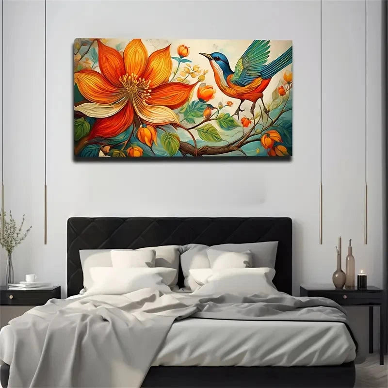 Vibrant Orange Flowers Wall Art Canvas Office Home Room Framed 120x60cm