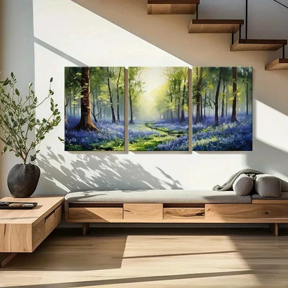 3pcs Bluebell Flowers Sunshine Natural Landscape Metal Print Ready to Hang Art - Bella Home Decor