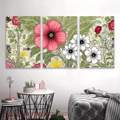 3pcs Red and White Floral Art Wall Art Set Canvas Framed 50x70cm - High Quality Print 100% Australian Made Wall Canvas Ready to Hang