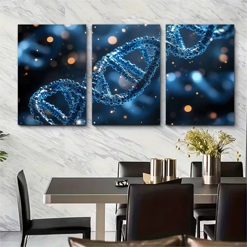 3pcs DNA Molecules Biology Illustration Metal Print Ready to Hang Art - Bella Home Decor