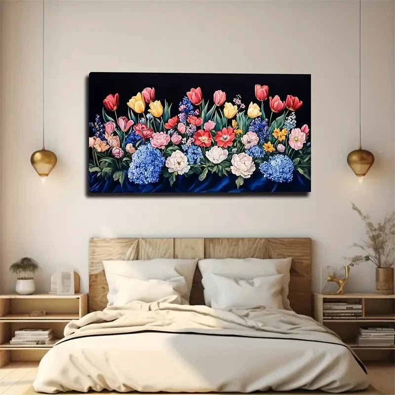 Vibrant Floral Bouquet Tulips Wall Art Canvas Office Home Room Framed 120x60cm