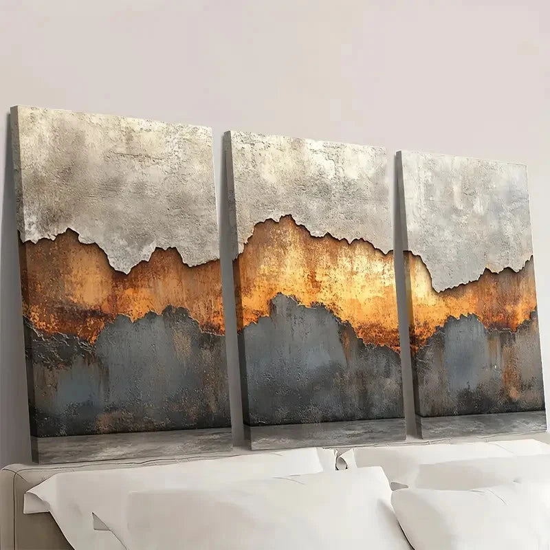 3pcs Brown Wabi Sabi Abstract Textured ti  Wall Art Set Canvas Framed 60x90cm - High Quality Print 100% Australian Made Wall Canvas Ready to Hang - Bella Home Decor
