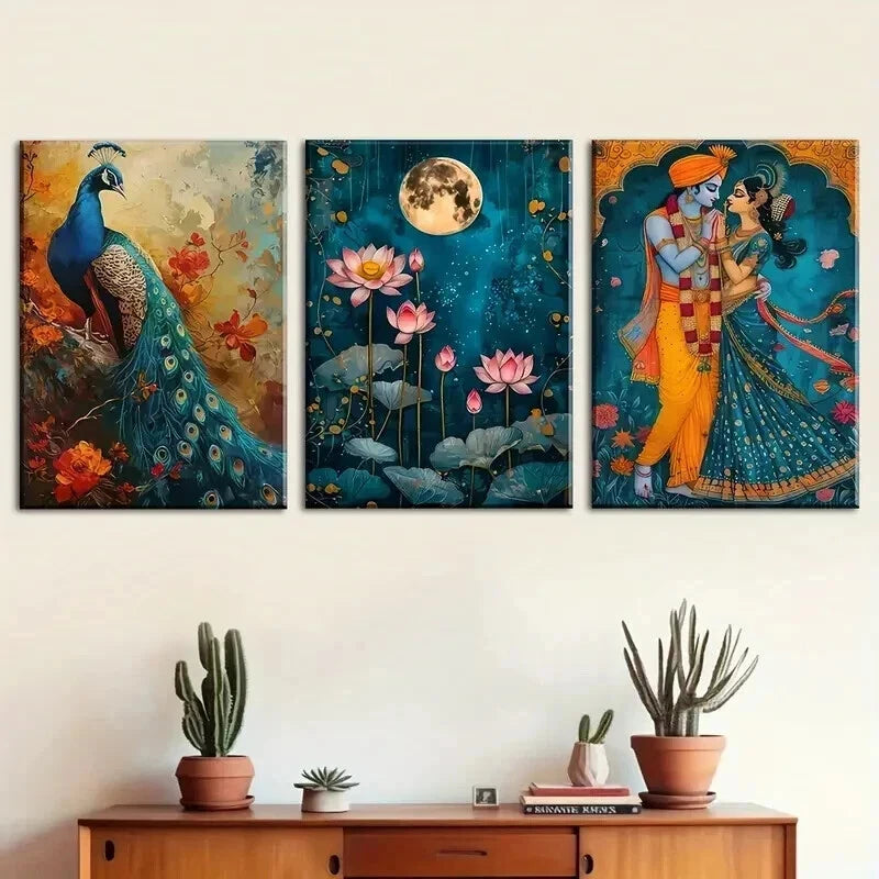 3pcs Lotus And Peacock Designs Perfect Wall Art Set Canvas Framed 60x90cm - High Quality Print 100% Australian Made Wall Canvas Ready to Hang - Bella Home Decor