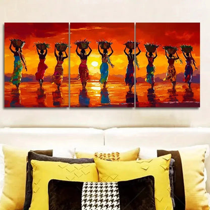 3pcs African Women Carrying Plates Wall Art Set Canvas Framed 40x60cm - High Quality Print 100% Australian Made Wall Canvas Ready to Hang - Bella Home Decor