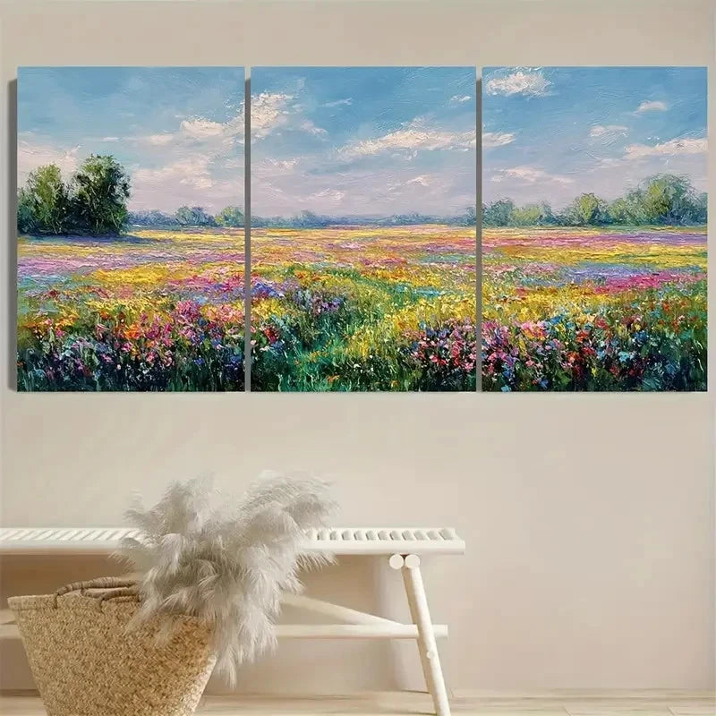 3pcs Impressionist Wildflower Field Wall Art Metal Print Ready to Hang Art