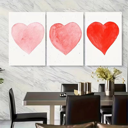 3pcs Red & Pink Hearts with Sparkling Accents Print Ready to Hang Art