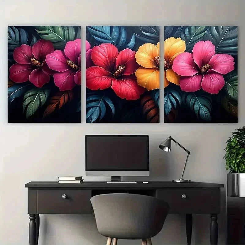 3pcs Vibrant Exotic Flower Botanical Perfect Wall Art Set Canvas Framed 40x60cm - High Quality Print 100% Australian Made Wall Canvas Ready to Hang