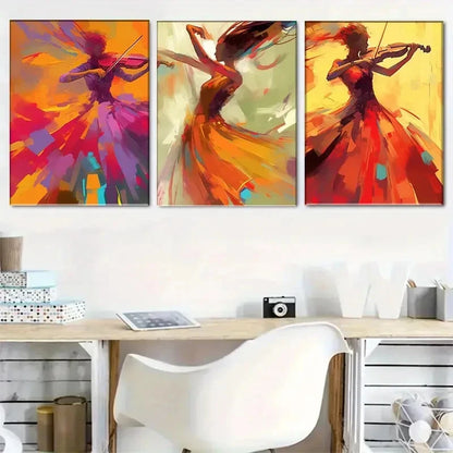 3pcs Bold Color Music Dance Dynamic Artwork Metal Print Ready to Hang Art - Bella Home Decor