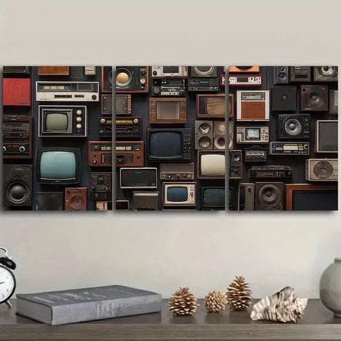 3pcs Vintage Audio Equipment Collage Wall Art Set Canvas Unframed - High Quality Print 100% Australian Made Wall Canvas