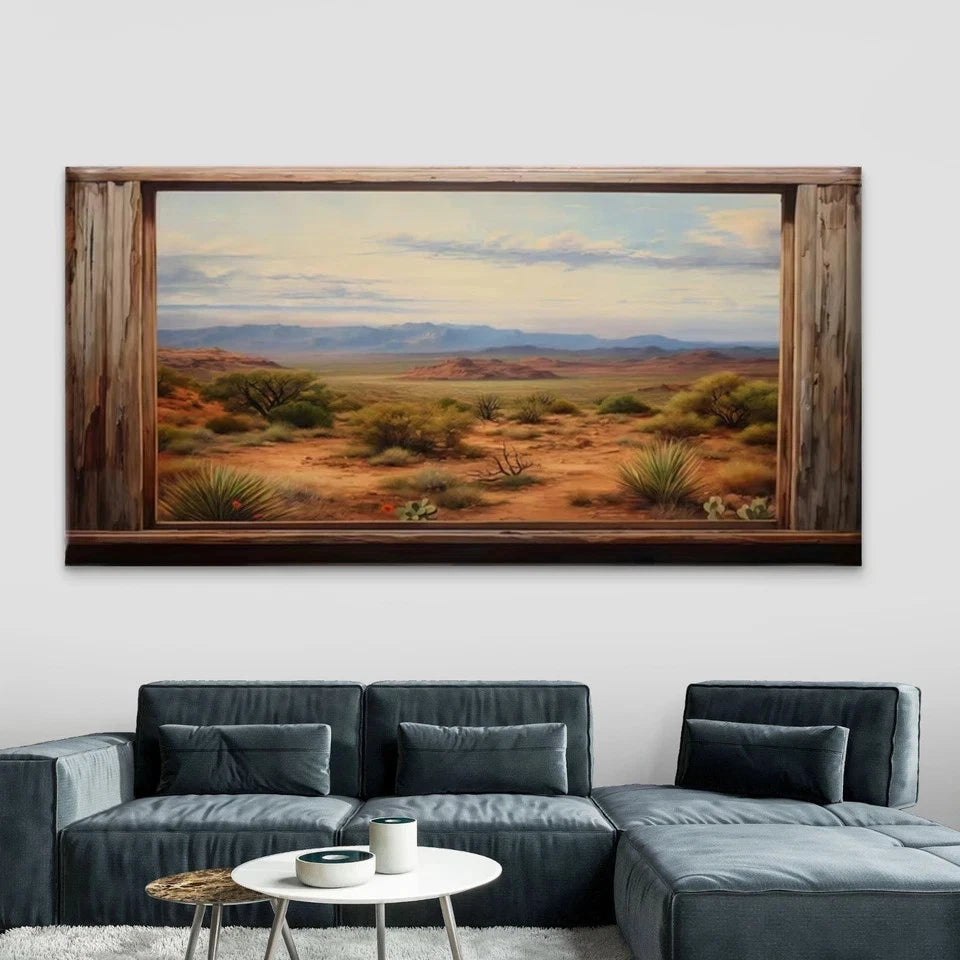 Southwest Cactus & Sand Desert Wall Art Canvas Office Home Room Framed 120x60cm