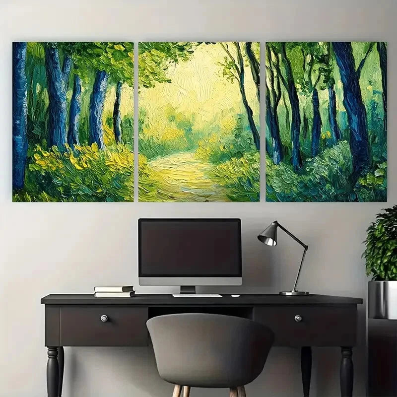 3pcs Forest Path Green Woodland Tree Metal Print Ready to Hang Art - Bella Home Decor