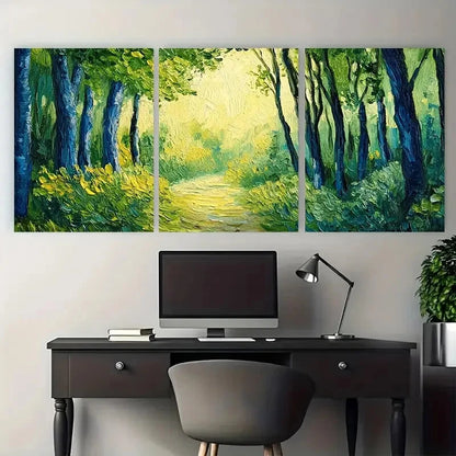3pcs Forest Path Green Woodland Tree Metal Print Ready to Hang Art - Bella Home Decor