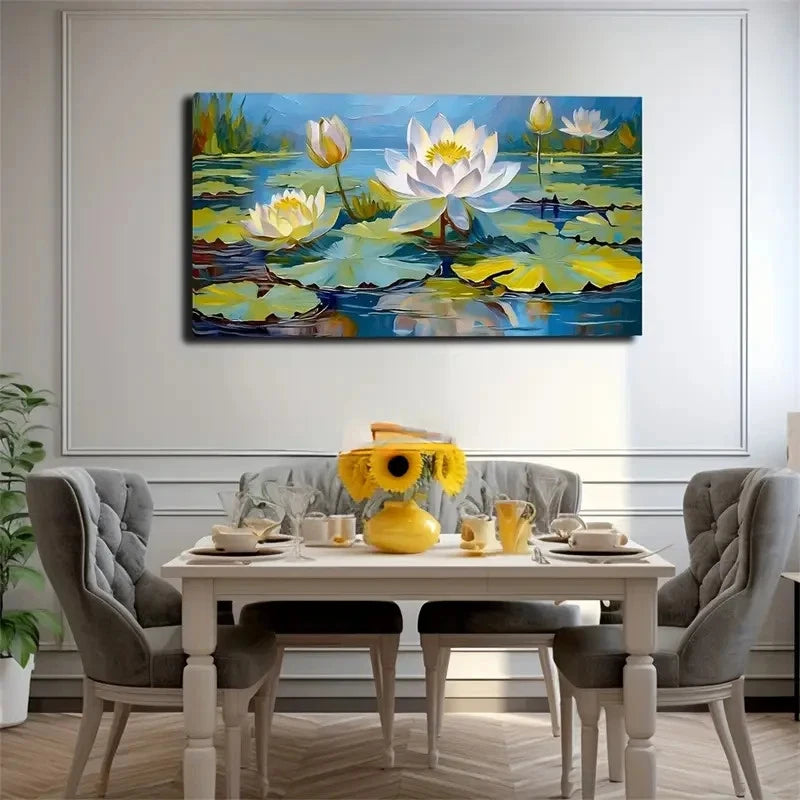 Water Lilies With Bright Yellow Wall Art Canvas Office Home Room Framed 120x60cm