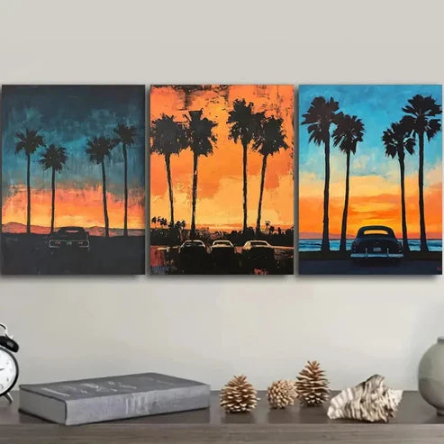3pcs Palm Trees Silhouetted Against The Sunset Wall Art Set Canvas Unframed – High Quality Print 100% Australian Made Wall Canvas - Bella Home Decor