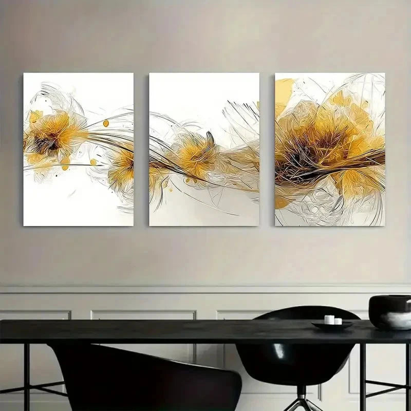 3pcs Abstract Digital Art with Geometric Shapes Metal Print Ready to Hang Art - Bella Home Decor
