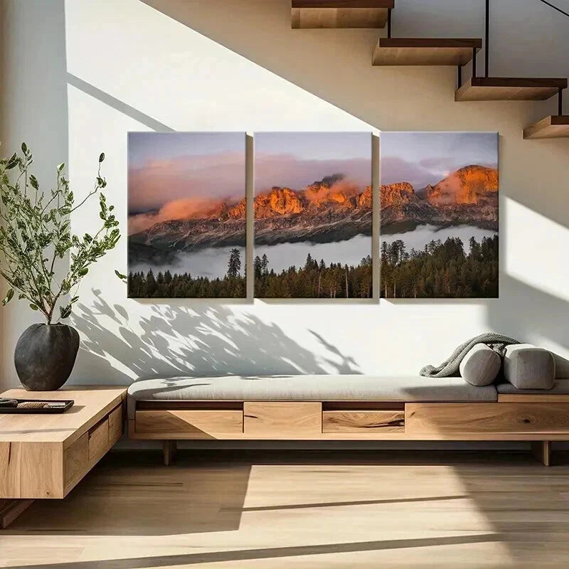 3pcs Sunset Mountains & Forest Modern Wall Art Set Canvas Framed 60x90cm - High Quality Print 100% Australian Made Wall Canvas Ready to Hang - Bella Home Decor